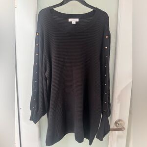 Liz Claiborne Black Knit Top with Gold Button Details XXL